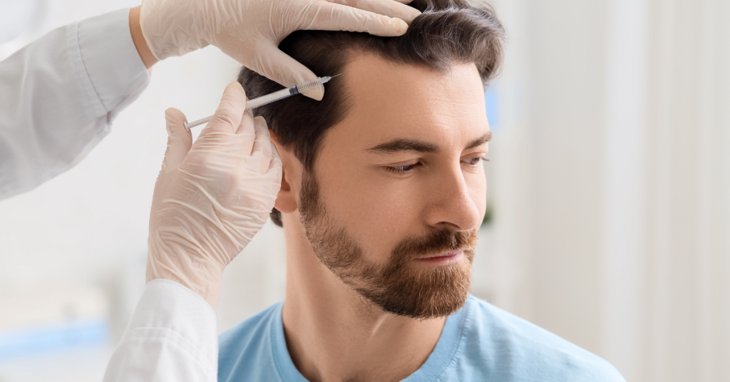 image of a man getting an anti hair loss injection during a mesotherapy procedure